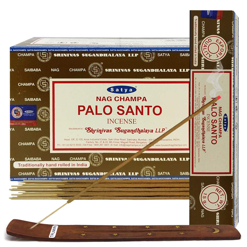 Palo Santo Incense Sticks and Incense Stick Holder Bundle Insence Insense Satya (Palo Santo 15g - Pack of 12)