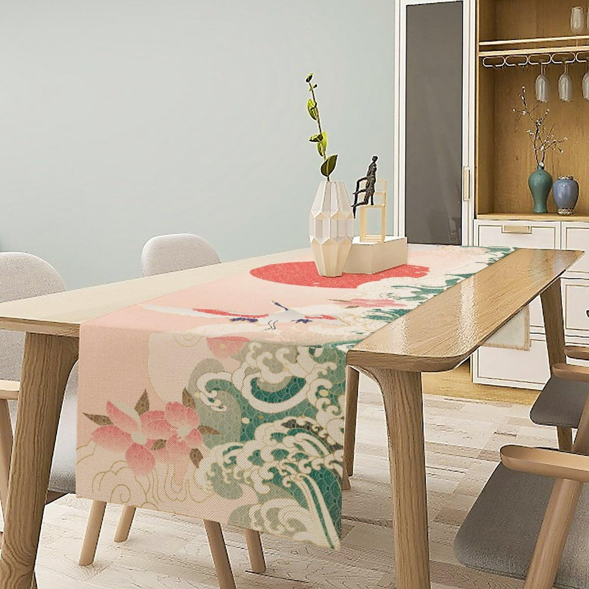 Japanese Gold Crane Table Runner (13x120inch / Pink Japanese)