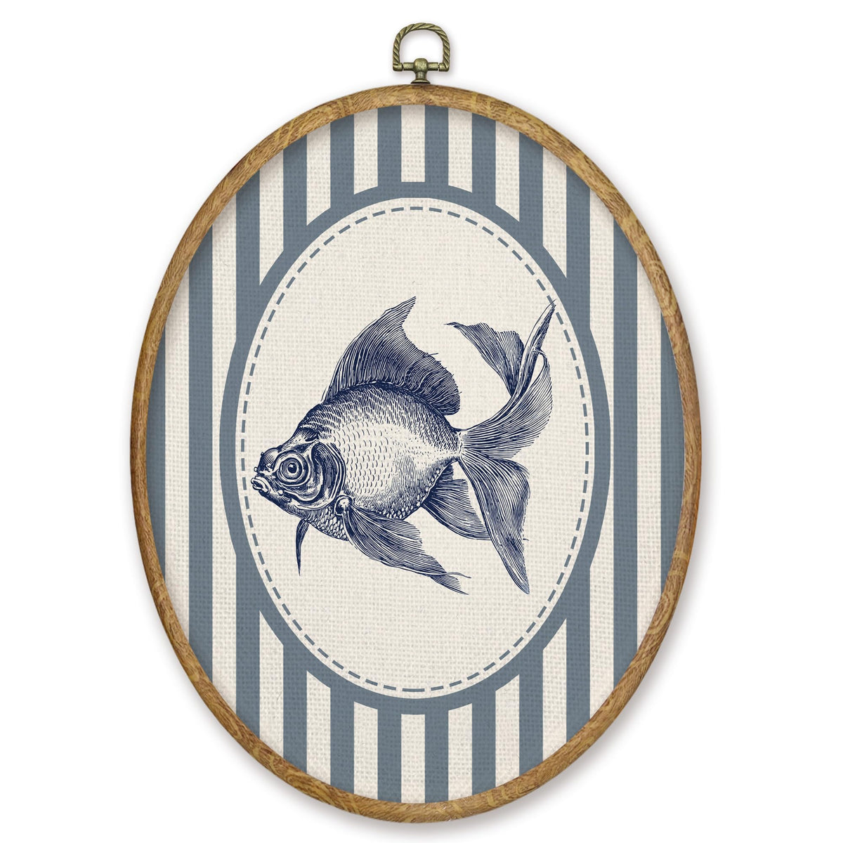 Blue Goldfish Fish Oval Wall Art Decor (Color055)