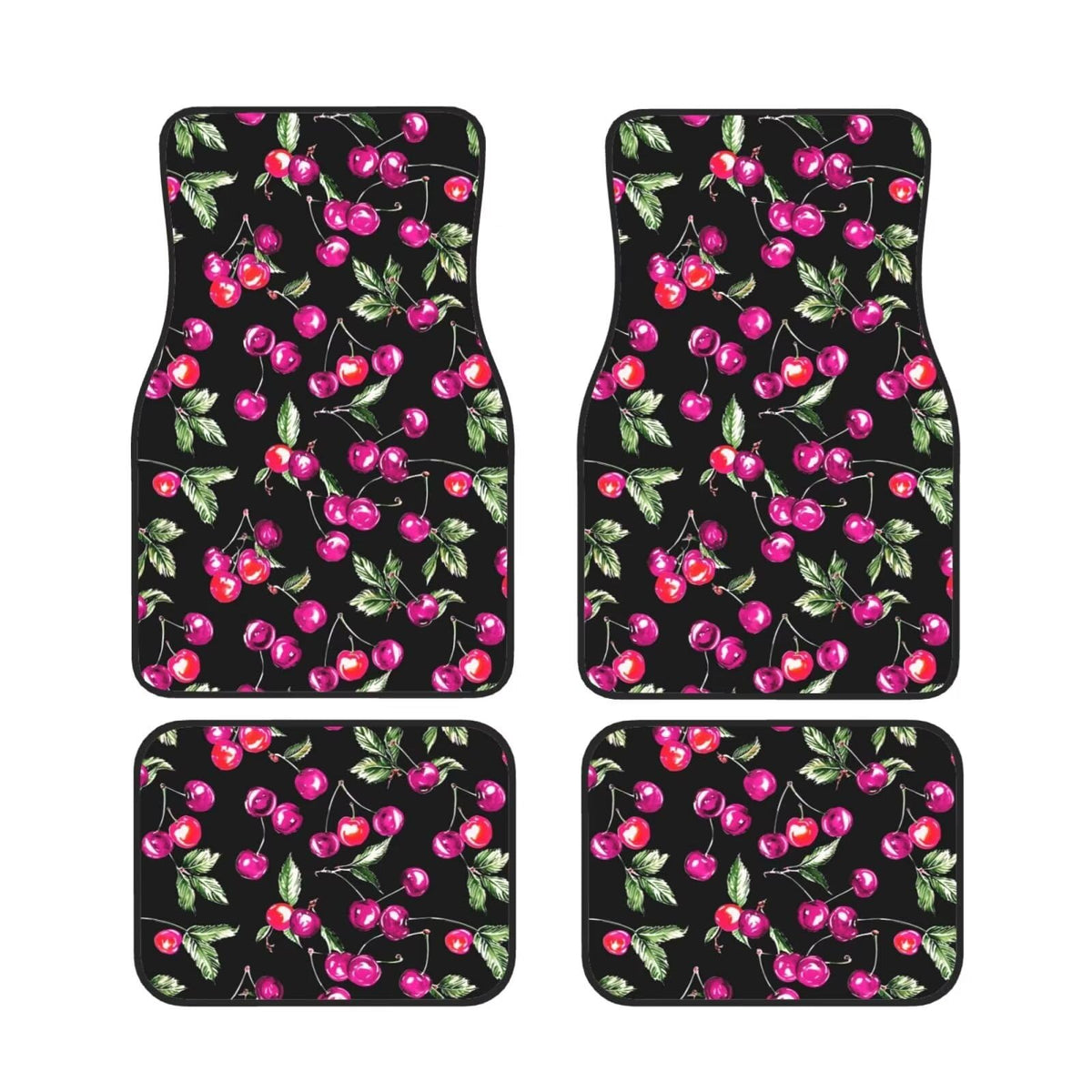 4pcs Rubber Backed Floor Mats for Car SUV Van Truck Cherry Car Accessories Cute Pink Heavy Duty Carpet Set Car Rugs (Pink Cherry)