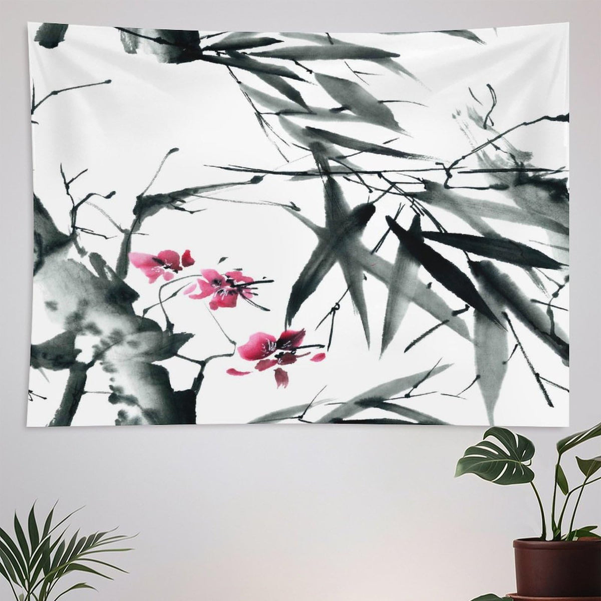 Bamboo Tapestry Wall Hanging Natural Bamboo Stems Cherry Blossom Japanese Inspired Folk Tapestries Home Decor for Living Room Bedroom Apartment Farmhouse Dorm 60"x80" (60"L x 80"W / Bamboo-10)