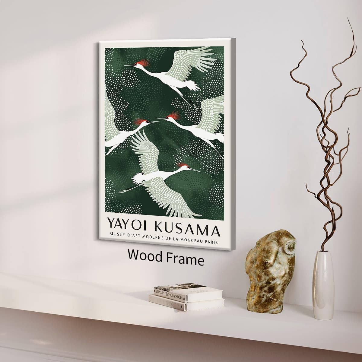 Framed Canvas Wall Art Japanese Flying Cranes Artwork 12x16in Vintage Bird Pictures Aesthetics Posters Minimalist Animal Prints Nordic Nature Zen Calm for Living Room Bedroom Office Decor (Wrapped Canvas / Japanese Art 007 / 16"L x 12"W)
