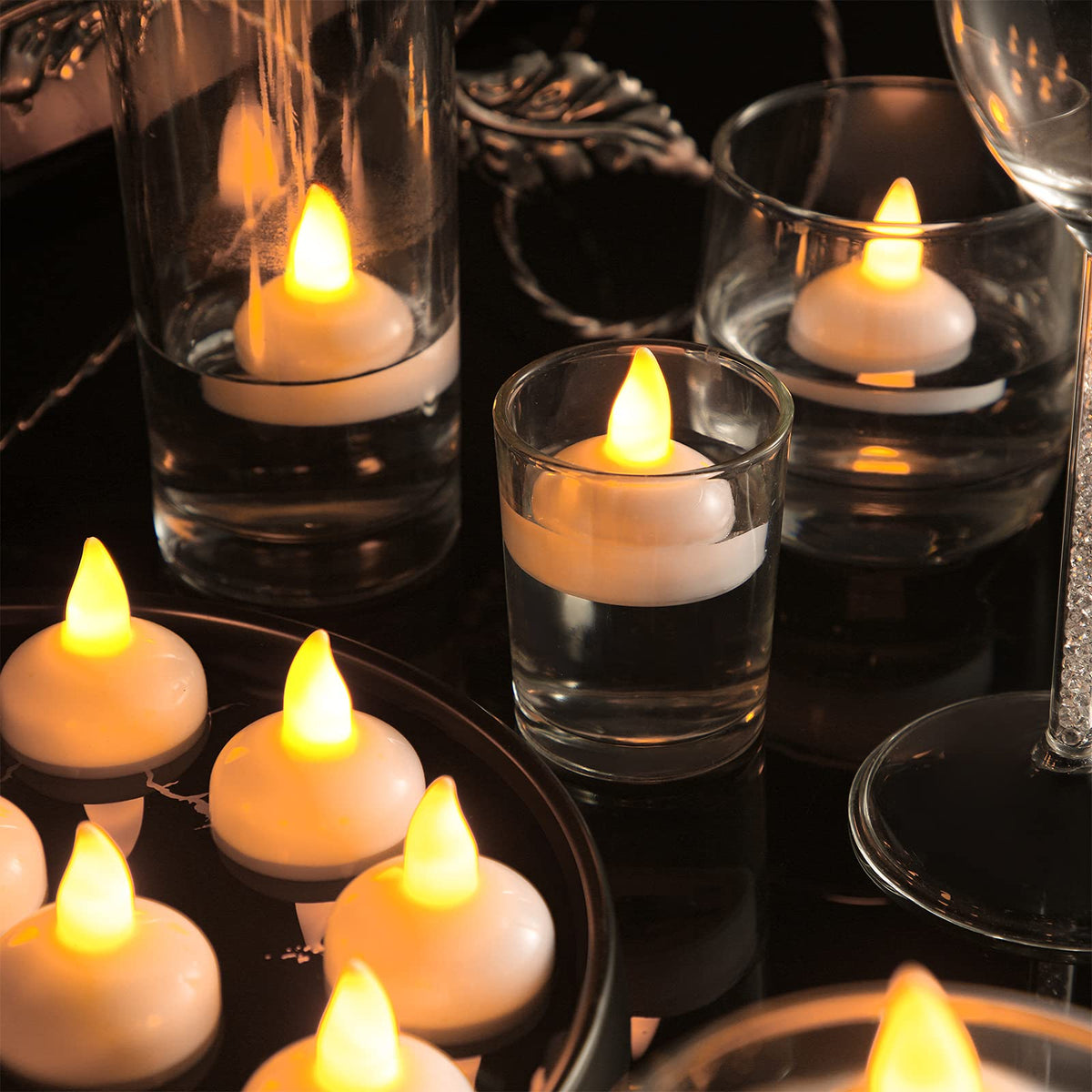 24 Pack Flameless LED Floating Candles 1.6''Water Activated (Yellow)