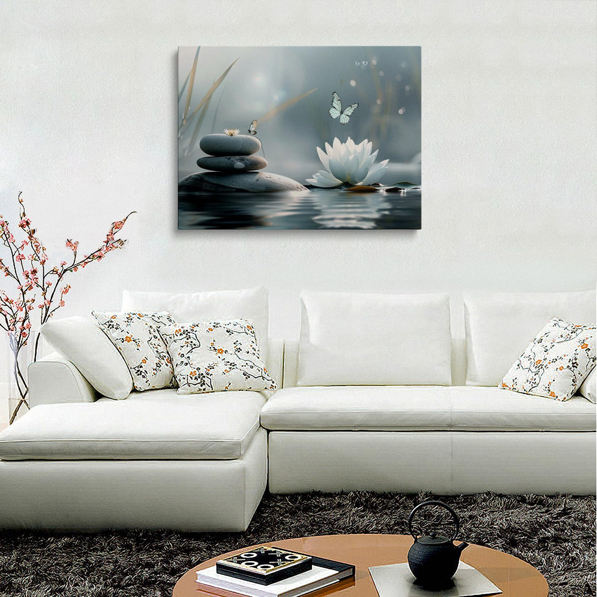 Zen Lotus Canvas Wall Art Framed Style Butterfly Bathroom Decor 12x16 Inch (Zen Lotus 04 / 16"L x 12"W)