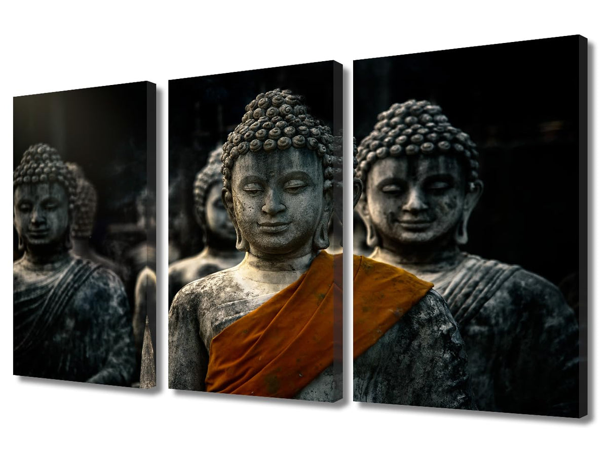 Buddha Home Wall Art Decor 3 Panel Living Room Buddha Wall Art Thailand Buddha Pagoda Picture Printing for Buddhist Believers Office Wall Decor Stretched and Framed Ready to Hang 36x24 in (36x24 in / 3PANEL-12)