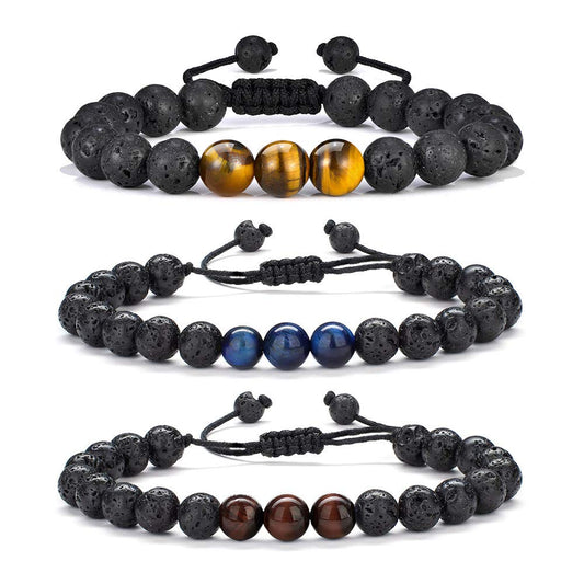 Bracelets for Men Birthday Gifts (3 pcs Lava Rock&Tiger Eye Bracelets)