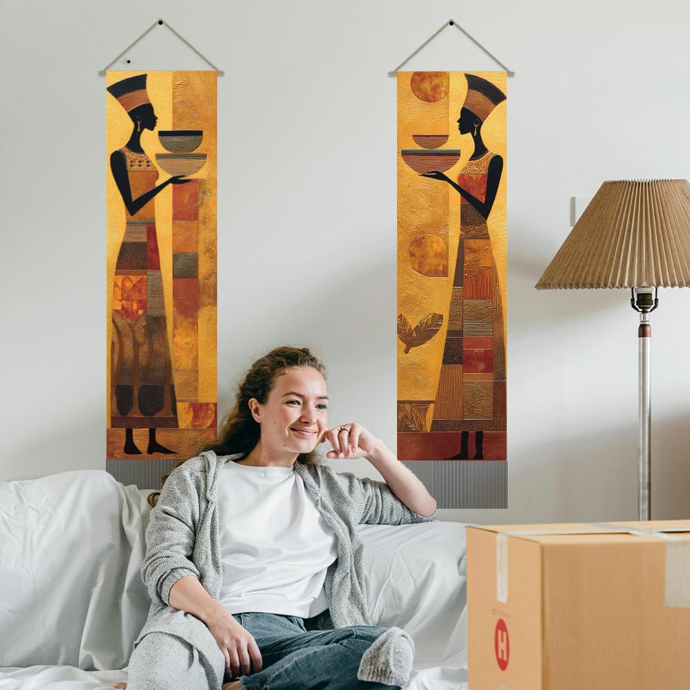 2Pcs African Tribal Woman Tapestry (Yellow-Egyptian style)
