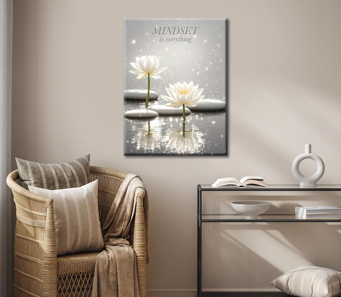 Lotus Floral Mindset Motivational Quotes Poster for Zen Office Wall Decor (Framed 12"X16"- Canvas Prints Art Lotus Floral)