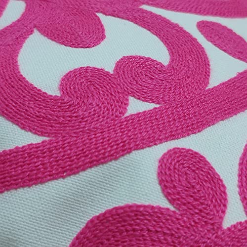 Boho Embroidered Throw Pillow Cover 18"x18" Set of 2 (Vivid Hot Pink / 18" x 18" (Pack of 2))