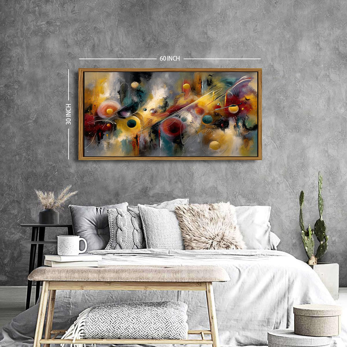 Colorful Wall Art Framed Abstract Lines Wall Decor Modern Artwork Prints for Living Room Minimalist Golden Gray Geometric Circle Aesthetic Poster Artwork Office Kitchen Bedroom Home Decorations 30x57.8" (30"L x 57.8"W / Geometric Circle)