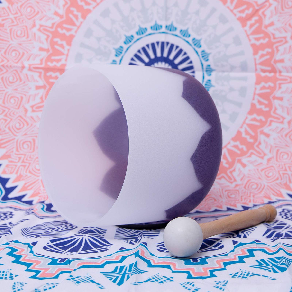 432Hz A 3rd Eye Chakra Lotus Frosted Quartz Crystal Singing Bowl 7" (7 inch / 432 Hz A note Lotus Bowl)