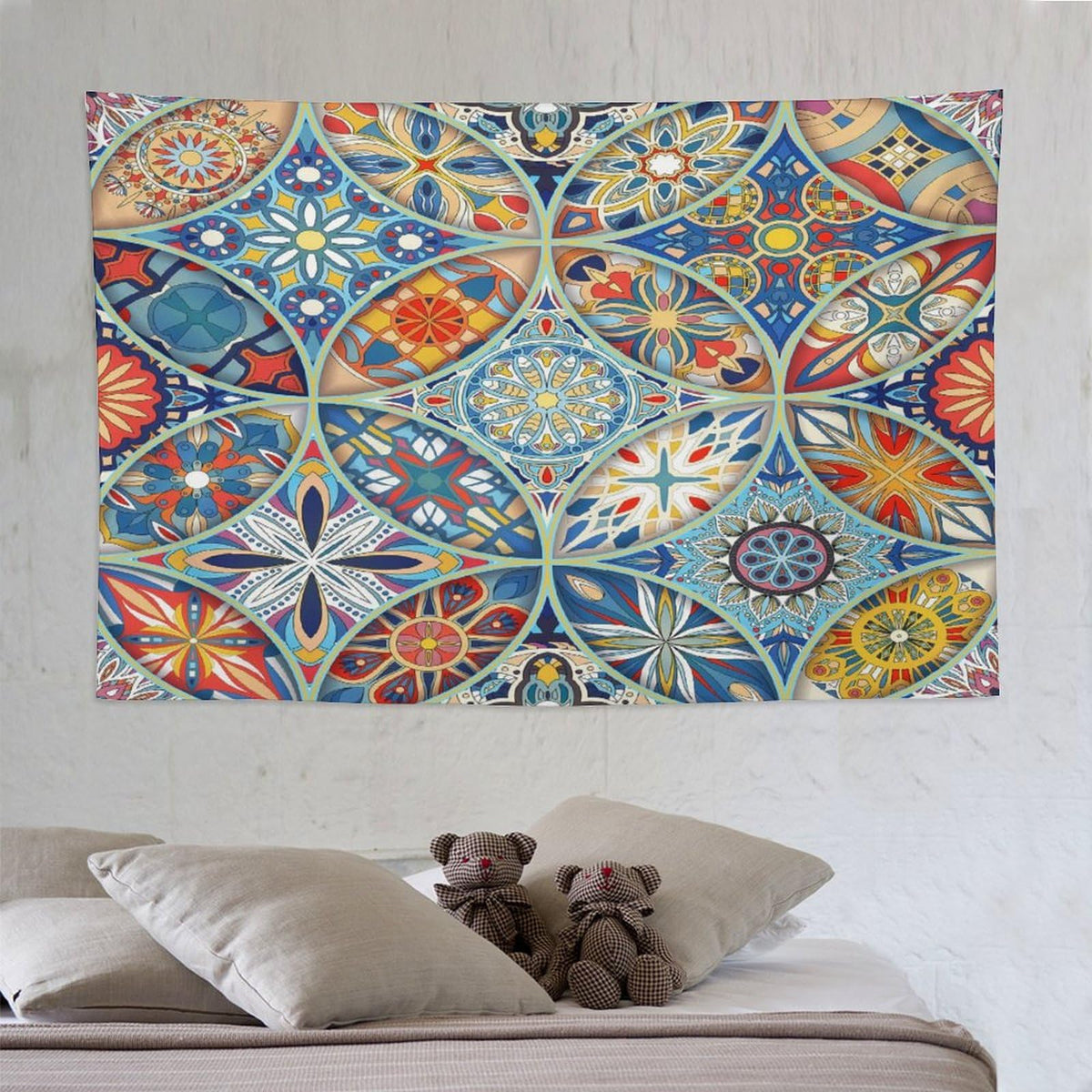 Boho Floral Tapestry Wall Hanging Colorful Bohemian Mandala Tapestries Home Decor for Living Room Bedroom Apartment Farmhouse Dorm 60"x90" (60"L x 90"W / Mandala-19)