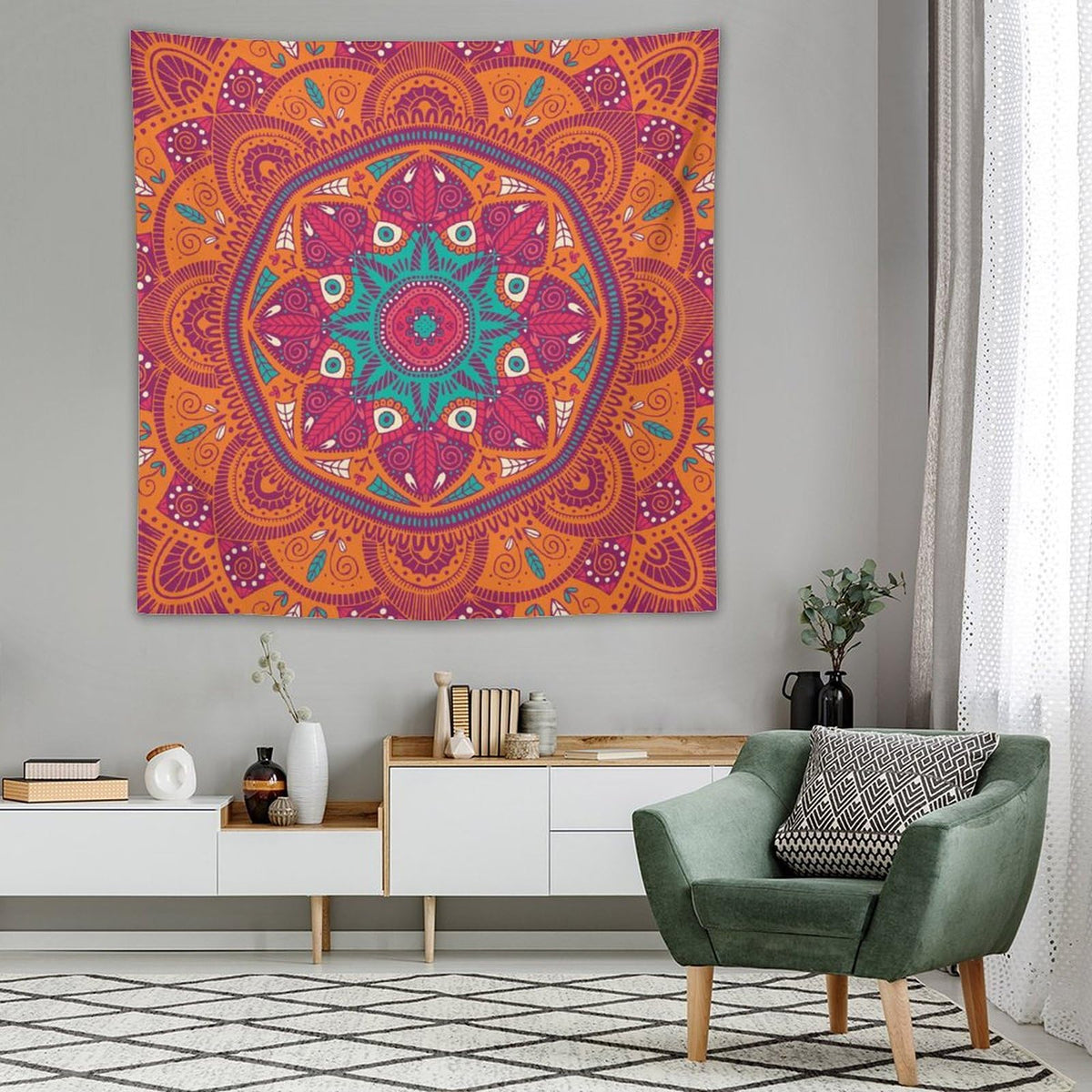 Mandala Tapestry Wall Hanging Indian Abstract Hippie Bohemian Art Floral Texture Pattern Tapestries Home Decor for Living Room Bedroom Kitchen Dorm 60"x60" (60"L x 60"W / Mandala-14)
