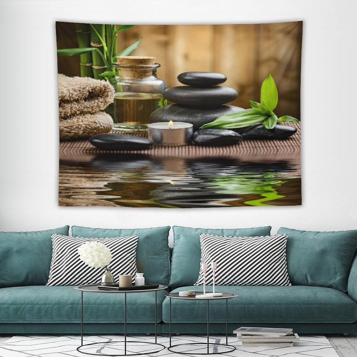 Spa Tapestry Wall Hanging Massage Stone Triplets Herbal Oil and Scent Candles Print Tapestries Home Decor for Living Room Bedroom Farmhouse Kitchen Dorm 60"x80" (60"L x 80"W / Zen-2)