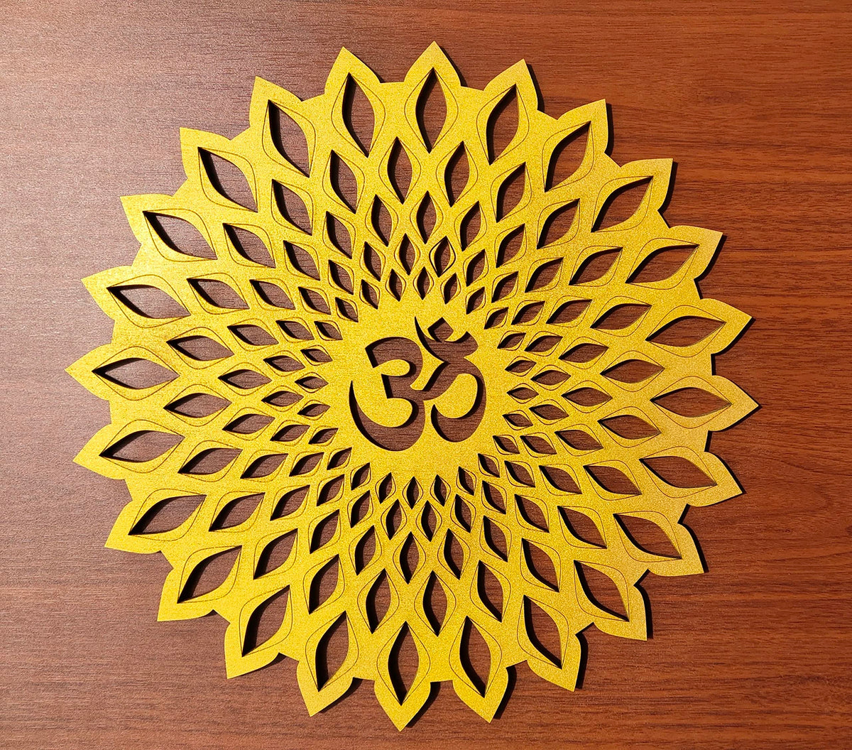 Golden Om Round Decorative Wall Art Mdf Wooden Om Chakra For Temple (Marking OM-Gold / 12"L x 12"W)