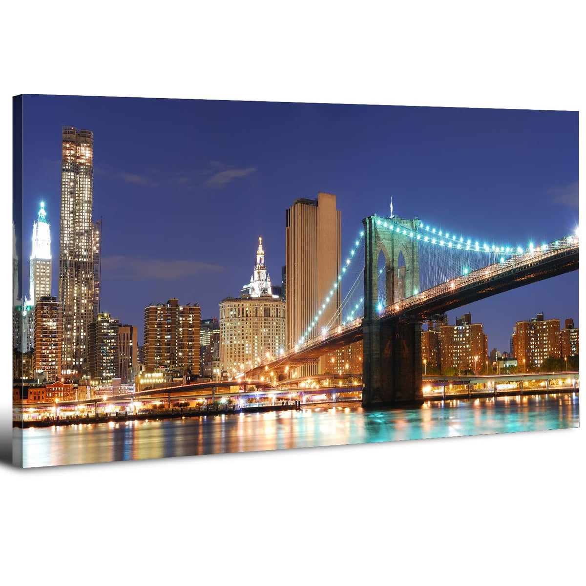 Brooklyn Bridge Wall Art New York NIght Picture for Living Room Decor 20x40 (40"L x 20"W / Brooklyn Bridge)