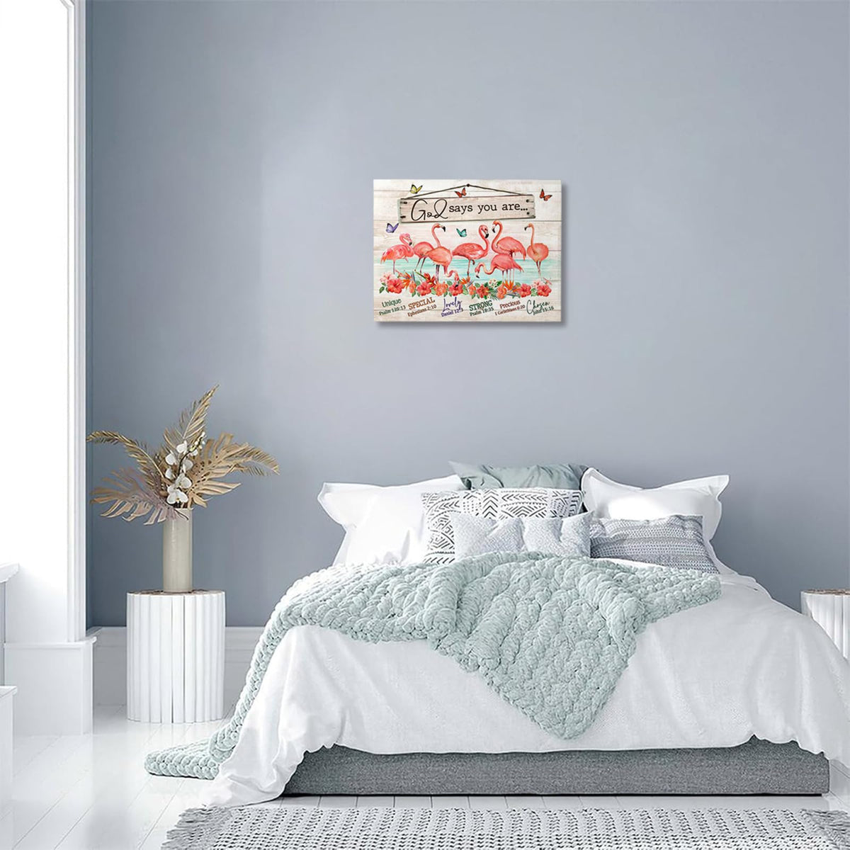 Pink Flamingo Wall Art God Says You Are Wall Decor Flower Butterfly Summer Tropical Flamingos Rustic Pictures Canvas Prints Motivational Framed Modern Artwork for Home Living Room Bedroom Bathroom (Pink / 16"L x 12"W)