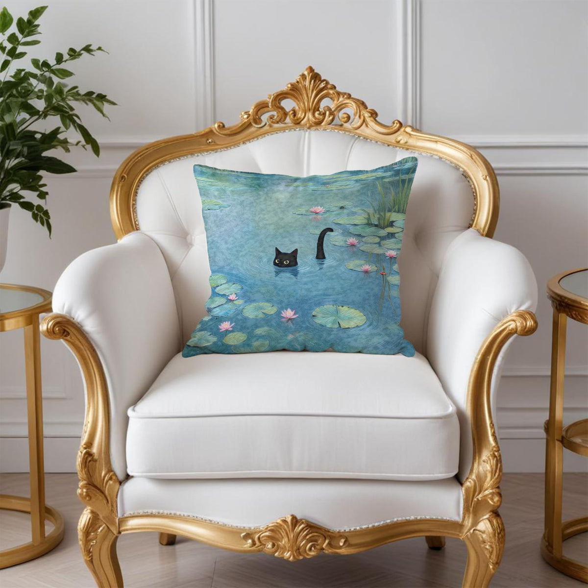 Black Cat Art Painting Throw Pillow Covers 18x18 (Style02)