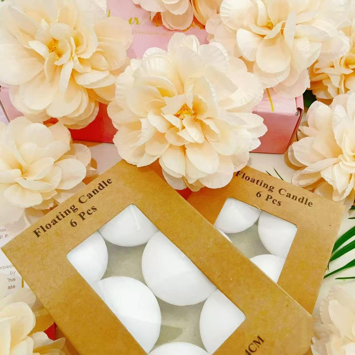 24 Pcs Floating Candles for Centerpieces and Floating Flowers for Centerpieces Champagne Artificial Flowers Vase Fillers for Wedding Table Party Home Decoration (Champagne)