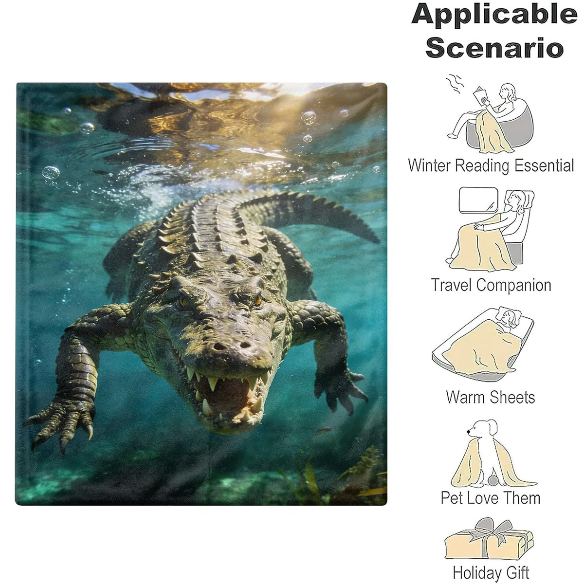 Crocodile Throw Blanket Wildlife Animal Soft Cozy Plush Flannel 30"X40" (Crocodile / 30"X40")