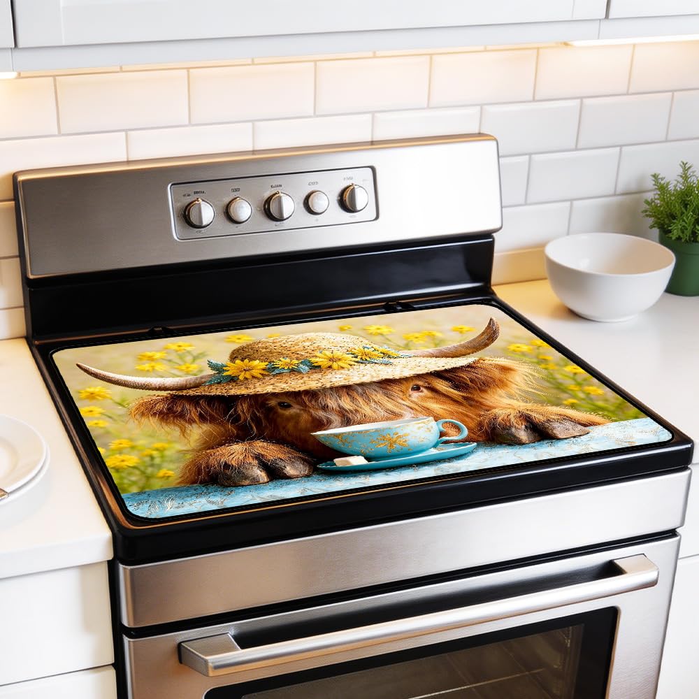 Highland Cow Stove Top Cover 28x20 Inch Farmhouse Electric Stove Cover (Colorful2553)