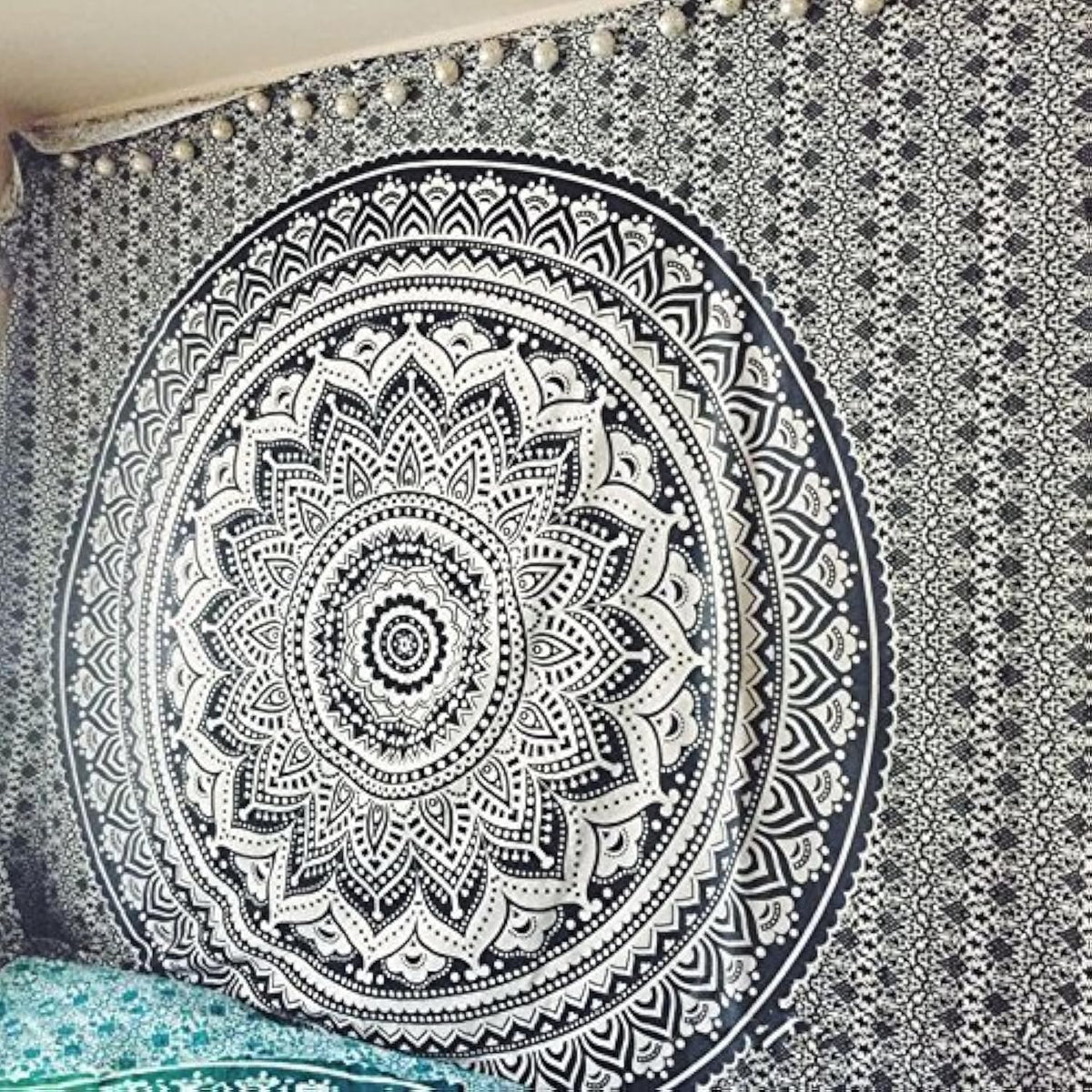 Tapestry Wall Hanging Hippie Ombre Mandala Bohemian Hippy Psychedelic Design Indian Tapestries Bedspread 84 x 90 Inches (90"L x 84"W / Black Grey)