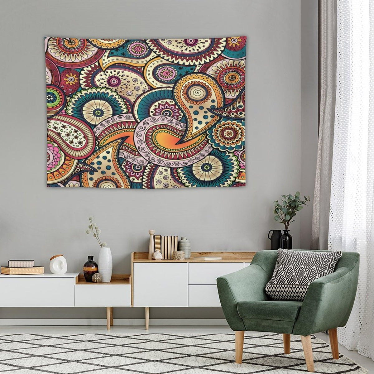 Indian Boho Tapestry Wall Hanging Mandala Design Colorful Bohemian Floral Paisley Tapestries Home Decor for Living Room Bedroom Apartment Farmhouse Dorm 30"x40" (30"L x 40"W / Mandala-24)