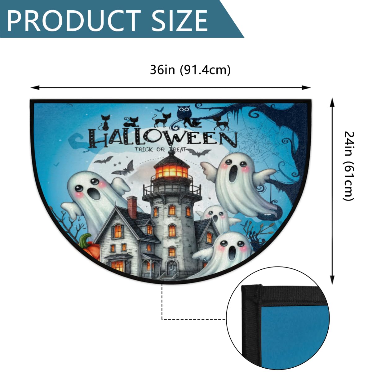 Ghosts Castle Half Round Door Mat Indoor Entrance Semi Circle Area Rugs (Z Halloween Horrible Pumpkin)