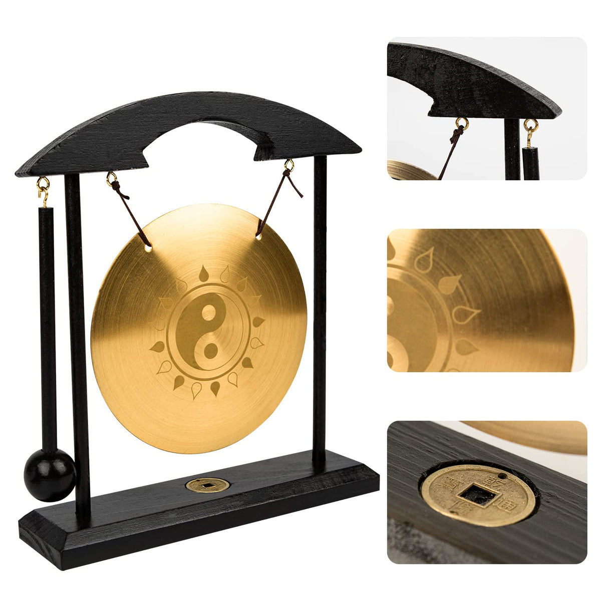 Zen Art Tabletop Brass Gong Yin Yang Water Fire Taiji Feng Shui Desk Decor (Taiji)