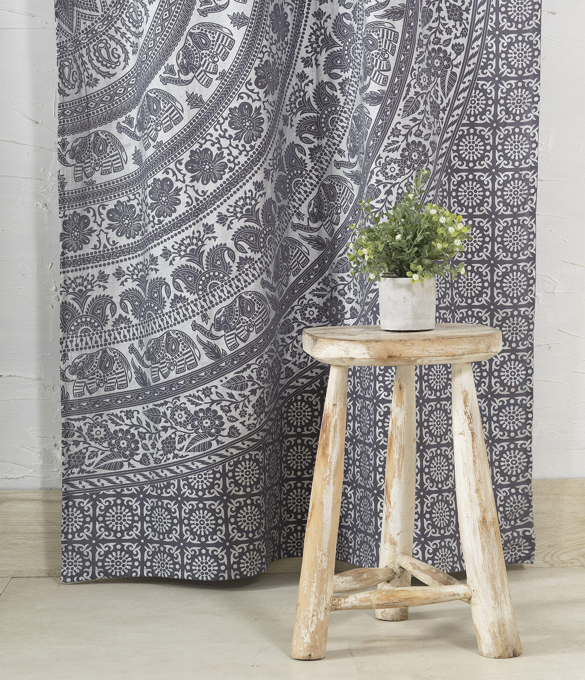 Printed Curtains Panels Set of 2 Indian Hippie Bohemian Beautiful Elephant Mandala Curtain Panels Grey Silver 42x100 Inch (42"W x 100"L (Pack of 2) / Grey Silver)