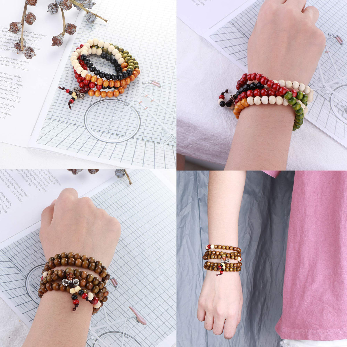 108 Mala Bead Bracelets 8MM Buddhist Prayer Sandalwood Wood Beaded Bracelet (B)