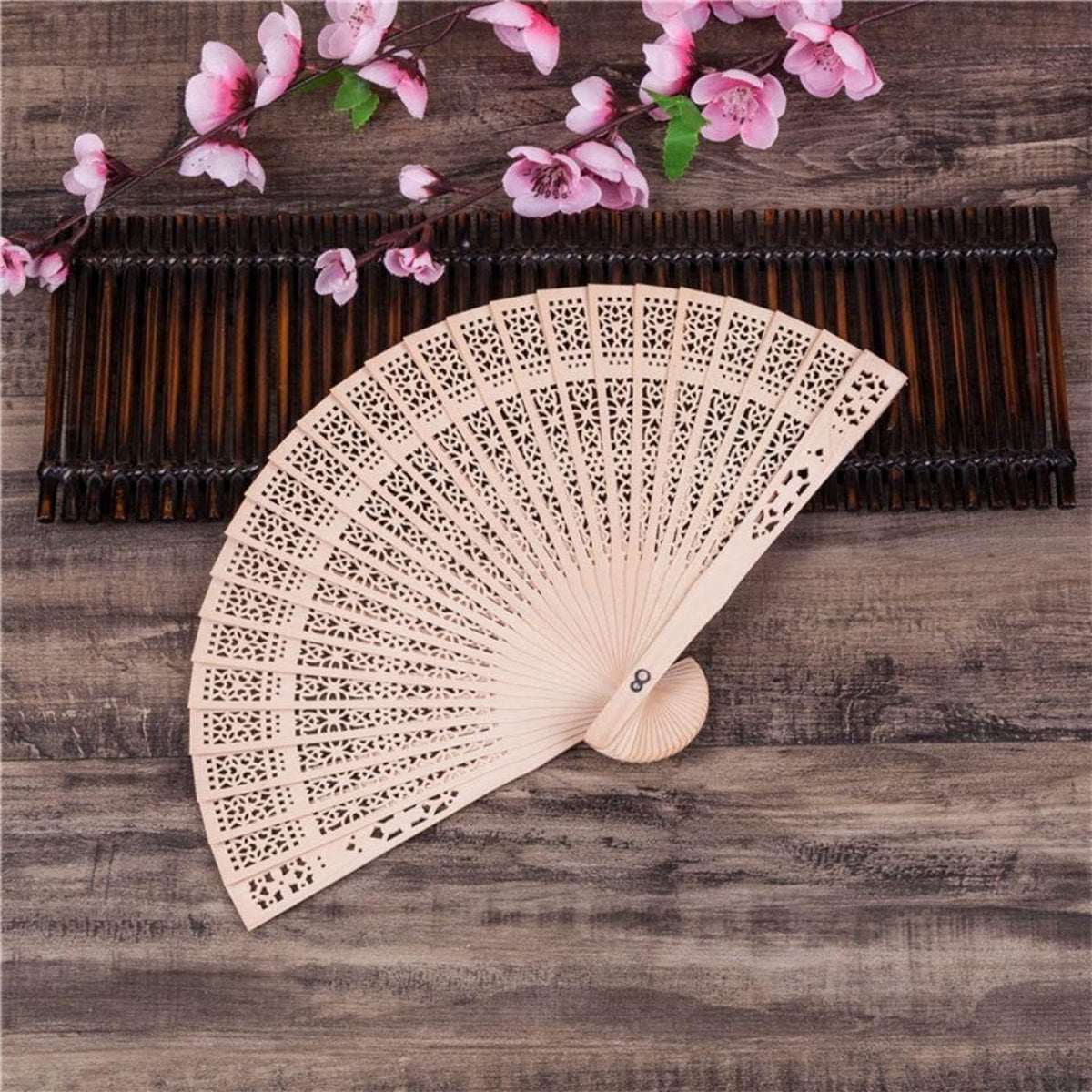 Sandalwood Hand Fans Foldable 50 Pcs with Organza Bags Wedding Favor (Generic-50pcs With Organza Bags)