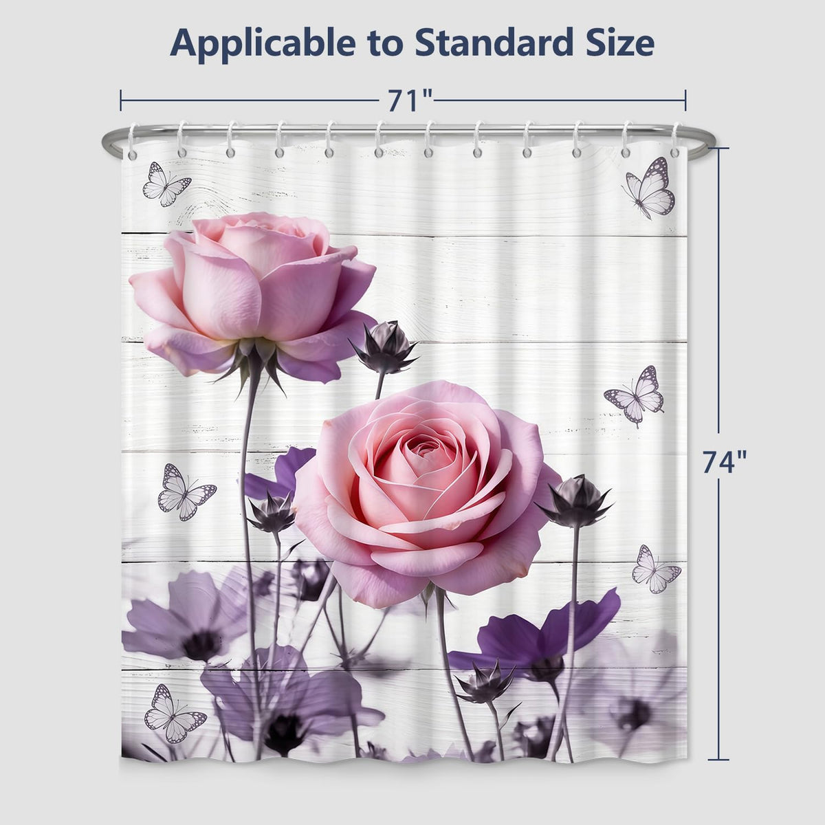 Floral & Butterfly Shower Curtain 71"x74" (Purple Rose)
