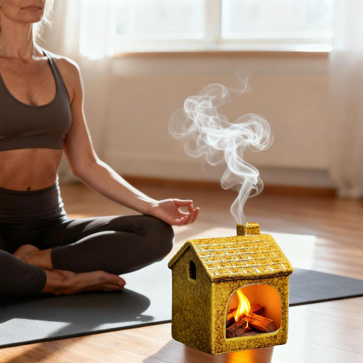 Ceramic Mini Chiminea Palo Santo Burner (Yellow)