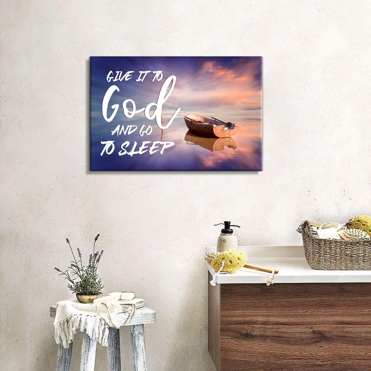 Canvas Wall Art For Bedroom Christian Quote Sayings Wall Decor Give It To God And Go To Sleep Sign Canvas Prints Picture Stretched Framed Artwork for Living Room Office Kitchen Home Decoration 16x24'' (24"L x 16"W / God)