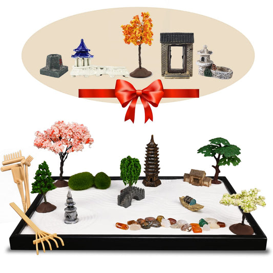 14" x 10" Large Japanese Zen Garden Kit for Desk (14 x 10 inches)