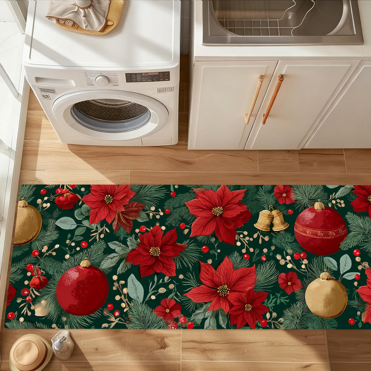 Poinsettia Christmas Rug 20x47 Inch (#25)