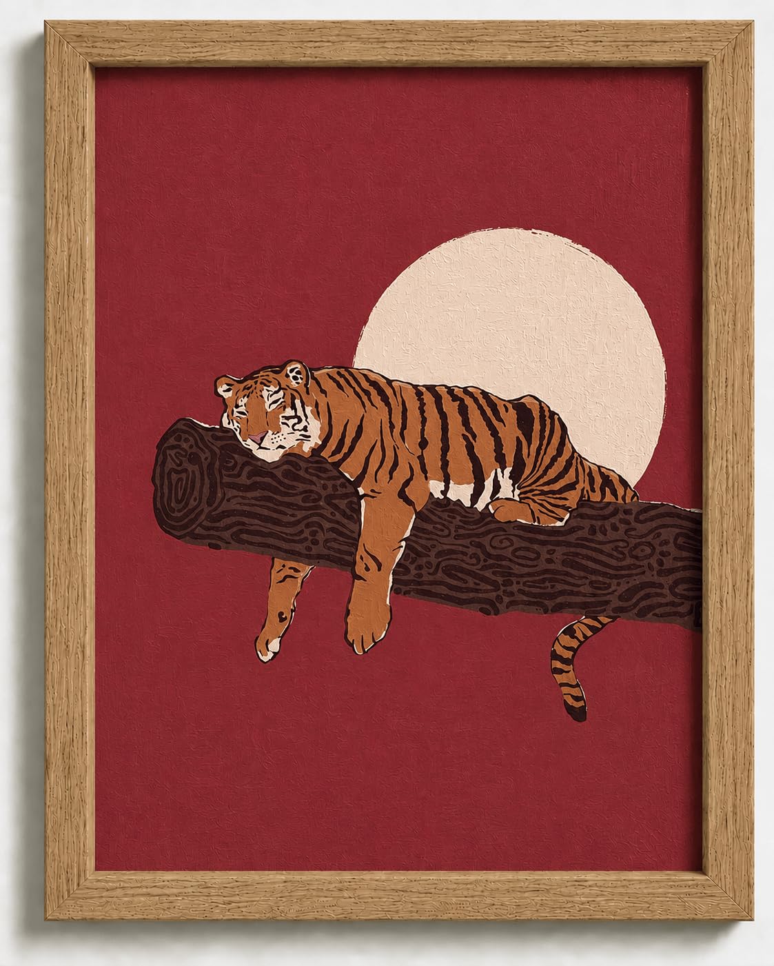 Japanese Sleeping Tiger Framed Wall Art Bold Red Amber Wildlife art (Japanese Tiger / 16"L x 12"W)