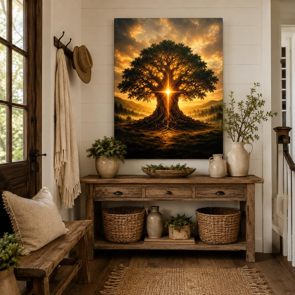 Tree of Life Canvas Wall Art Framed Golden Spiritual Landscape 12x16 Inch (Golden Tree / 16"L x 12"W)