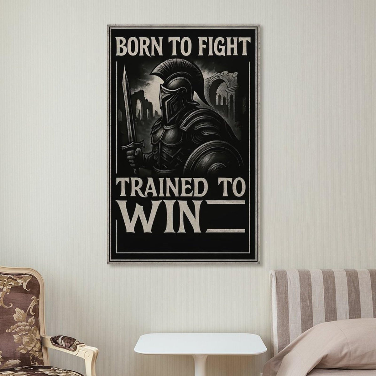 Born to Fight Trained to Win Spartan Warrior Motivational Poster Canvas Printing Wall Art Prints Wall Decor Posters Vintage Black White Gym Office Living Room Bedroom 24x36inch (style-37 / 24x36inch(60x90cm) Frame)