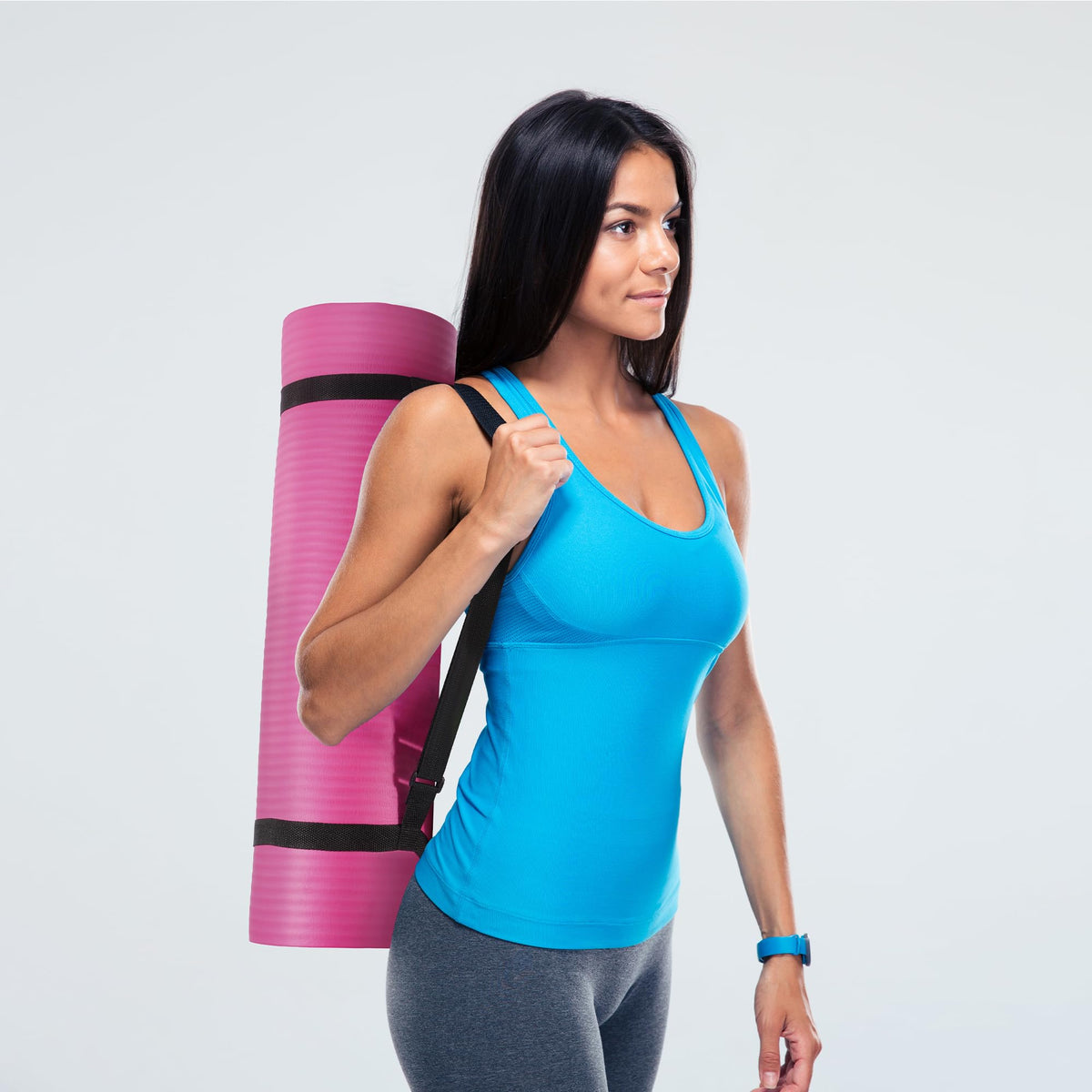 1/2-inch Thick High Density Exercise Yoga Mat with Carrying Strap (Pink)