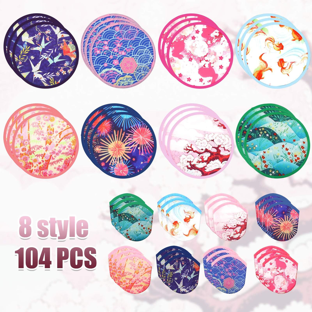 104 Pcs Japanese Foldable Flying Fan Round Hand Disc (Japanese Fan)