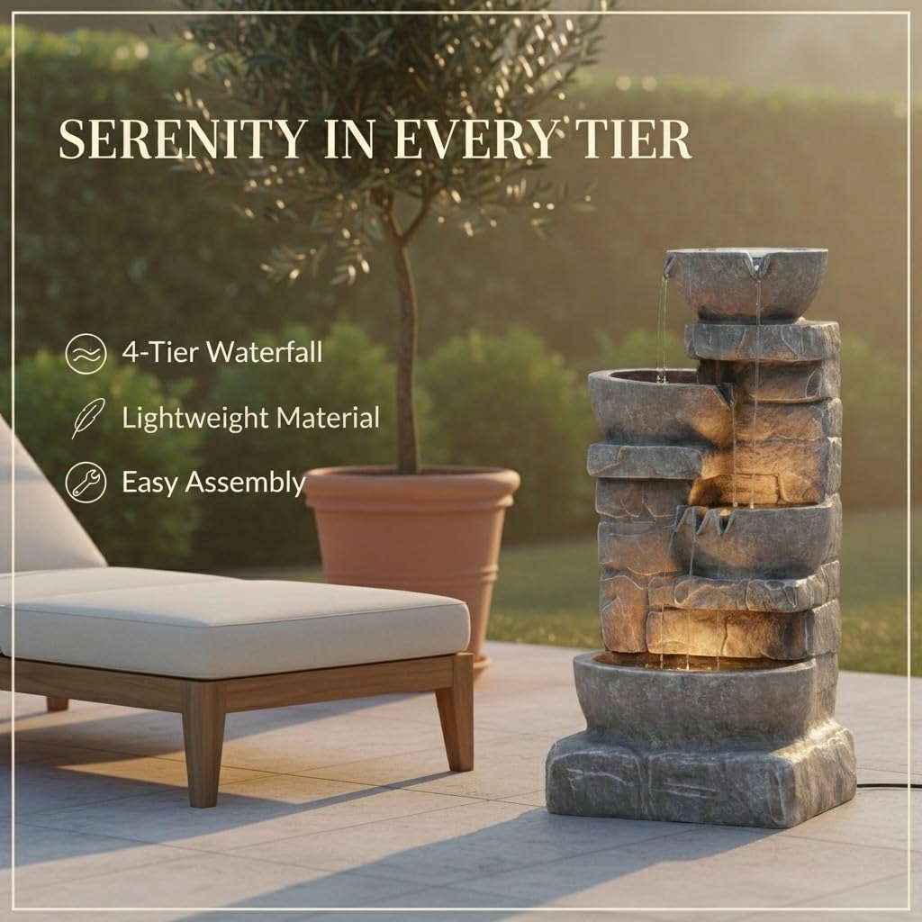 33" Outdoor Water Fountain with LED Lights (33")