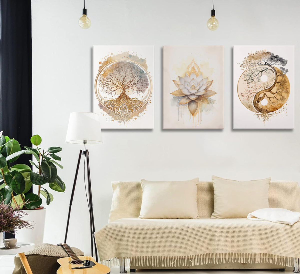 Tree of Life Canvas Wall Art Lotus Zen Painting Picture Wall Decor Abstract Yin Yang Fall Art Poster Print Artwork for Living Room Yoga Room Hotel Bedroom Home Decoration (Canvas Wrapping / 24"L x 16"W)