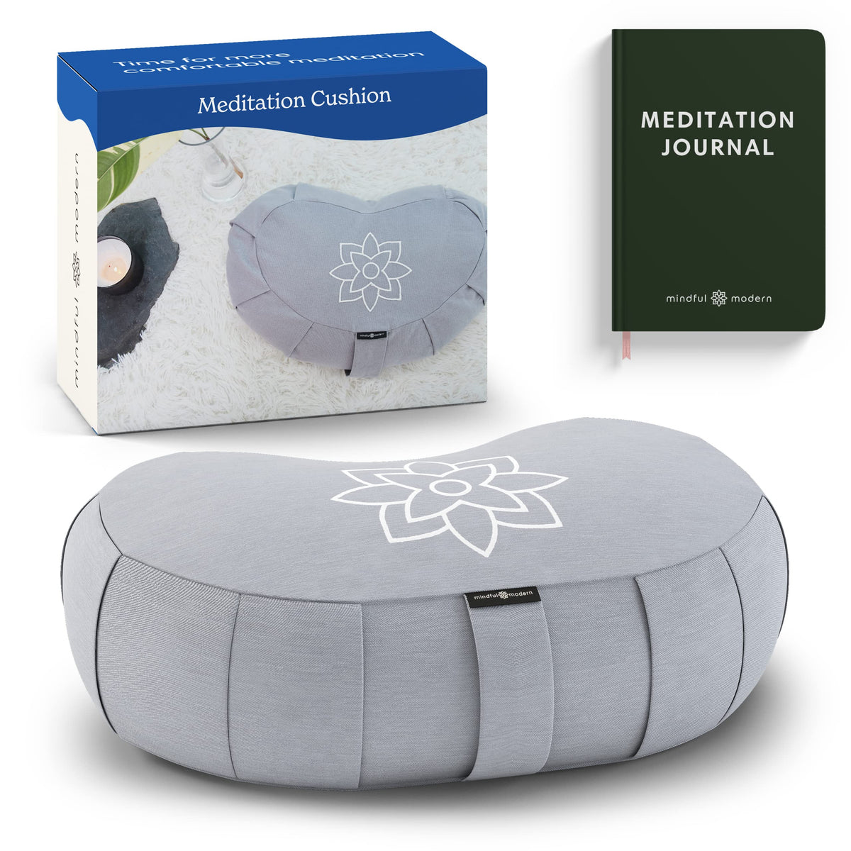 Mindful & Modern Large Meditation Cushion (Crescent - Grey)