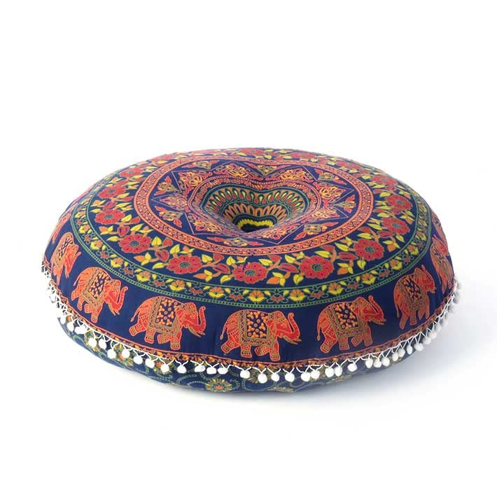 Mandala Floor Pillow Cover Meditation Cushion Seating Throw Hippie Round Colorful Decorative Bohemian Indian Pouf Ottoman Handmade Cover ONLY (32" x 32" (Pack of 1) / M1 Dark Blue-2)