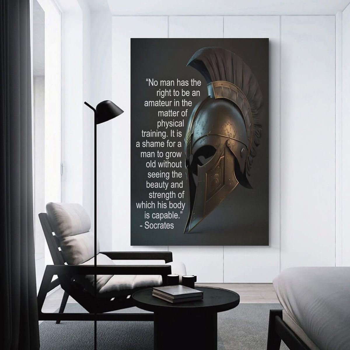 Socrates Physical Training Quote Spartan Helmet Canvas Printing Wall Art Prints Wall Decor Posters Motivational Gym Philosophy Modern Minimalist Living Room Bedroom Office 20x30inch (style-25 / 20x30inch(50x75cm) Unframe)