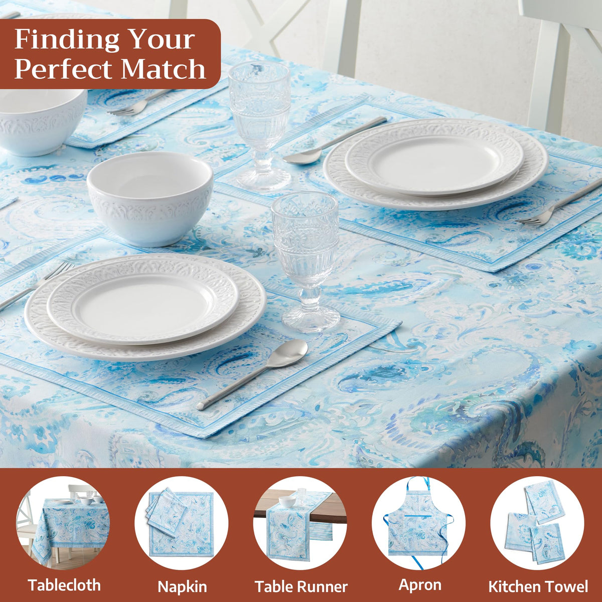 Placemats Set of 4 Reusable 100% Combed Cotton (047 - Paisley Blues / 13" X 19" (Pack of 4))