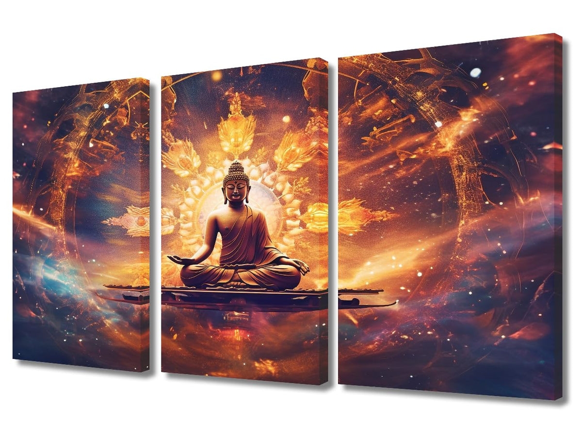 Canvas Wall Art Decor Buddha Sculpture Poster Art 3 Panel Religious Wall Art Buddha Deity Universe Galaxy Nucleus Paints for Bedroom Office Wall Decor Stretched and Framed Ready to Hang 36x24 in (36x24 in / 3PANEL-16)