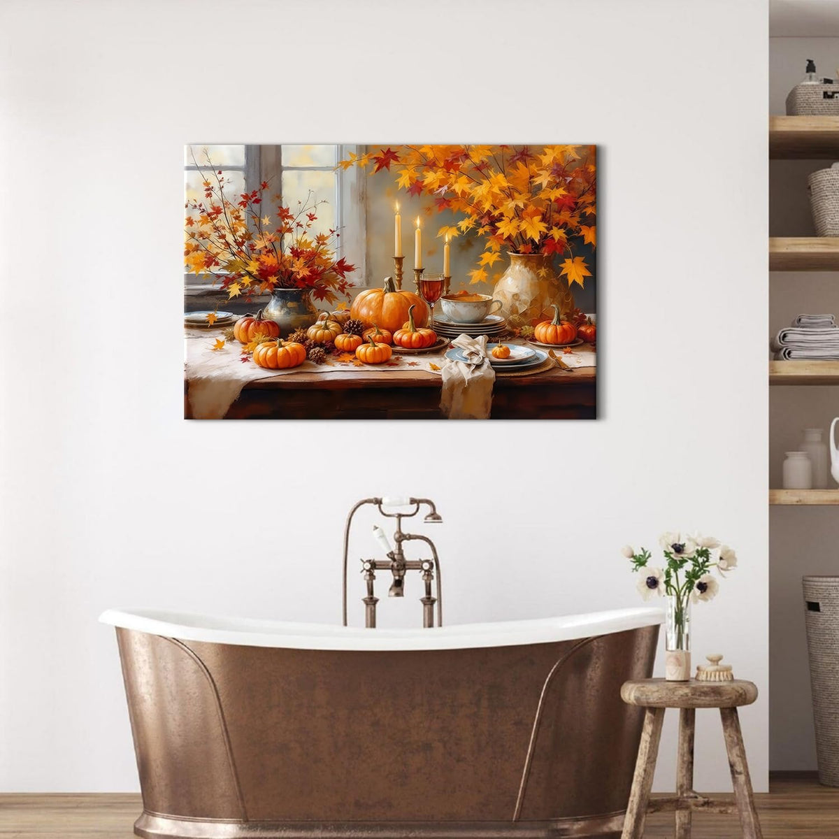 Farmhouse Pumpkin Wall Art Orange Pumpkins Wall Decor Rustic Farm Fall Harvest Pictures Halloween Thanksgiving Autumn Canvas Prints Painting Artwork for Kitchen Dining Room Home Decoration 24x36" (36"L x 24"W / Pumpkin)